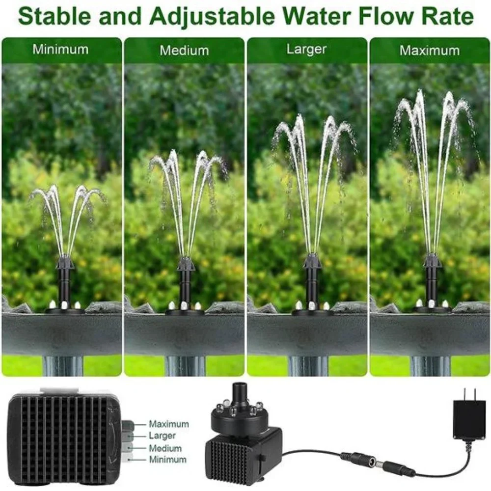 24-Hours Working BirdBath Fountains Plug in,Adjustable DC 12V Water FountainPump